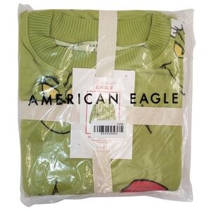 AMERICAN EAGLE Grinch Long Sleeve Shirt & Shorts Plush Pajama Set NWT